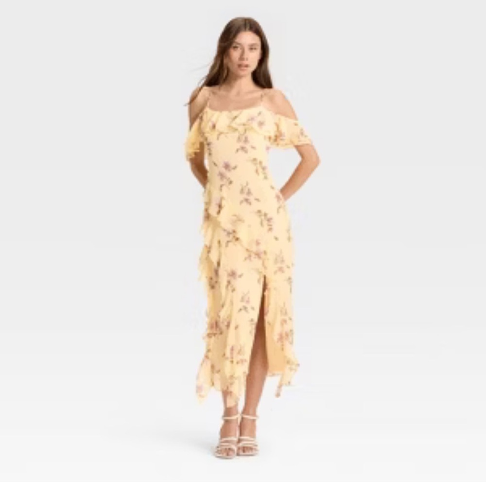 Women's Tiered Maxi Sundress - Wild Fable™ Yellow Floral M NWT